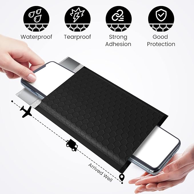 Fuxury Bubble Mailers 4x8 Inch 500 Pack Padded Envelopes Usable Size 4x7" Thick Mailing Envelopes Bubble Opaque Padded Mailers Shipping Bags for Mailing Jewelry Makeup Small Business Black