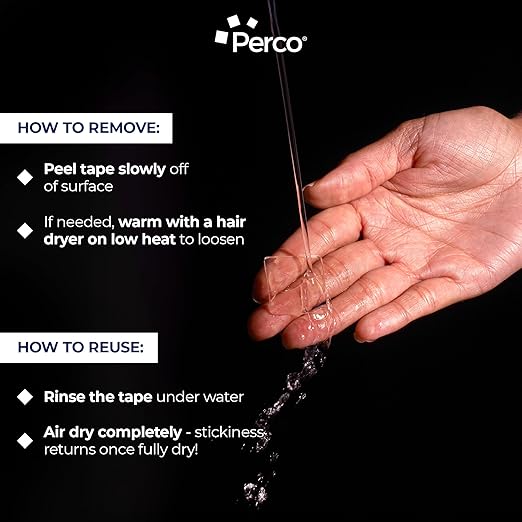 Perco Nano Double Sided Tape Squares, Clear Tape, 50 1"x1" Pre-Cut Mounting Squares – Removable Adhesive for Light to Medium Items, Wall, Posters, Photos, Crafts, Scrapbooking, Office, Classroom, DIY