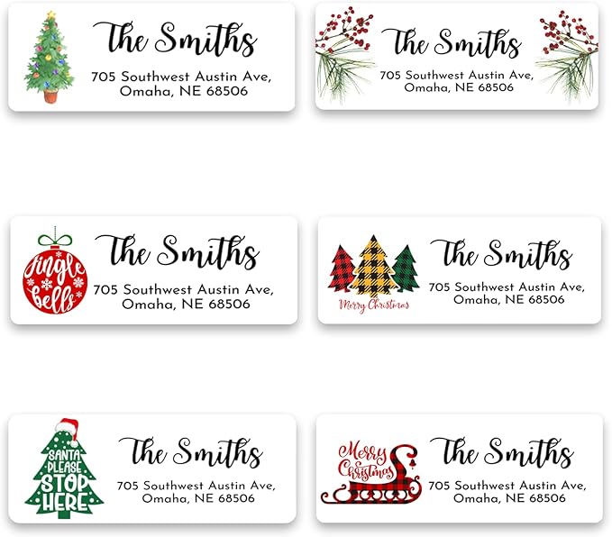 Personalized Christmas Return Address Labels - Custom Holiday Return Address Labels, Set of 120 Self Adhesive Mailing Rectangle Personalized Name Stickers (Pattern 4)