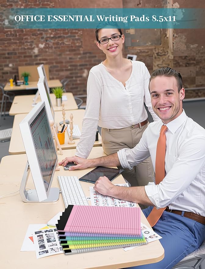 Colored Legal Pads, Yellow Legal Pads 8.5 x 11, 48 Pack Note Pads 8.5 x 11 Wide Ruled, Notepads 8.5 x 11 with Sturdy Back, Perforated Writing Paper Pads, Colored Lined Pads for Office, School, Home