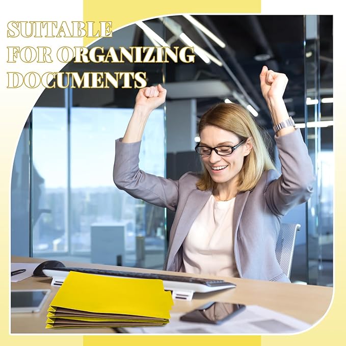 Skyygemm 12 Pcs Classification Folders Letter Size, 2 Pocket Dividers Pressboard File Folder with Fasteners, Expanding File Organizer Bulk for Teachers, Clergy, Office, Church, Christmas (Yellow)