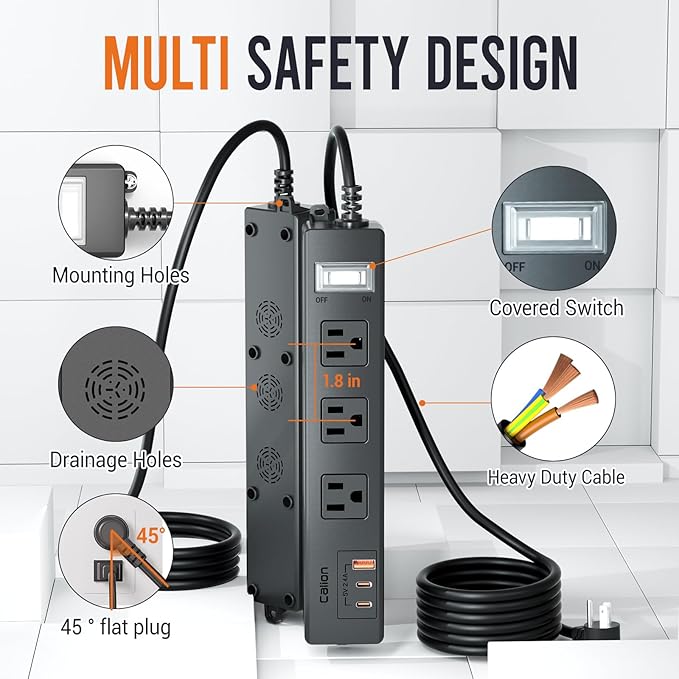 Outdoor Power Strip Weatherproof,6.6 FT Outdoor Extension Cord with USB Ports, Overload Protection and Shockproof,Waterproof Surge Protector Wall Mountable for Home Outside,SJT-UL Listed