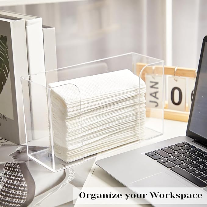 Deekin 2 Pcs Acrylic Paper Towel Dispenser Countertop Paper Towel Holder, Clear Trifold Guest Napkin Dispenser for Z-fold, C-fold or Multifold paper holder for Bathroom Toilet and Kitchen