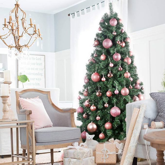 GameXcel 24Pcs Christmas Balls Ornaments for Xmas Tree - Shatterproof Christmas Tree Decorations Medium Size Hanging Ball Pink 2.5 inch x 24 Pack inch