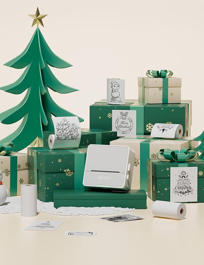 iDPRT Mini Sticker Printer Machine with 1 Roll Sticker Paper, Portable Thermal Printer for Study, Grey