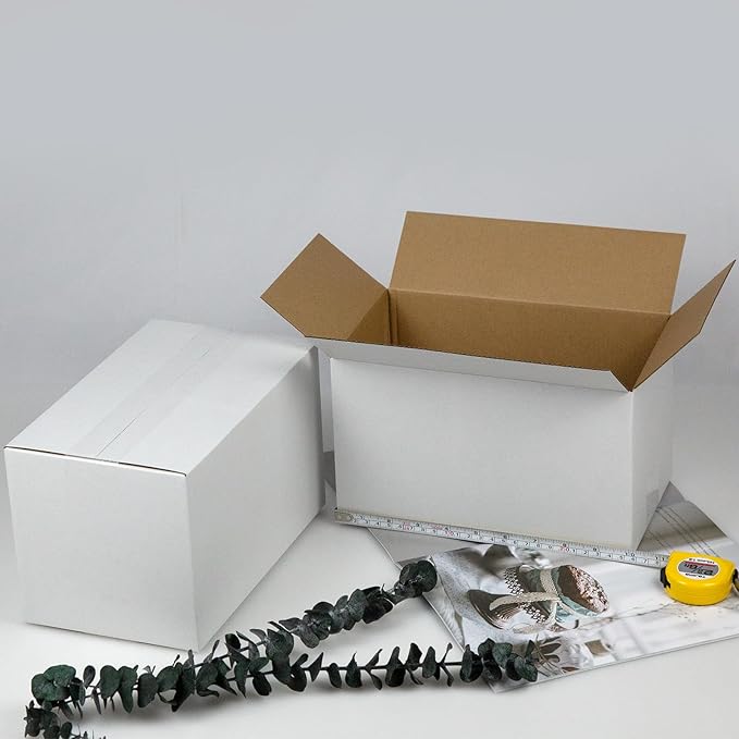 10x6x6 Inches Shipping Boxes Set of 40, White Corrugated Cardboard Box Literature Mailer for Packing Small Business