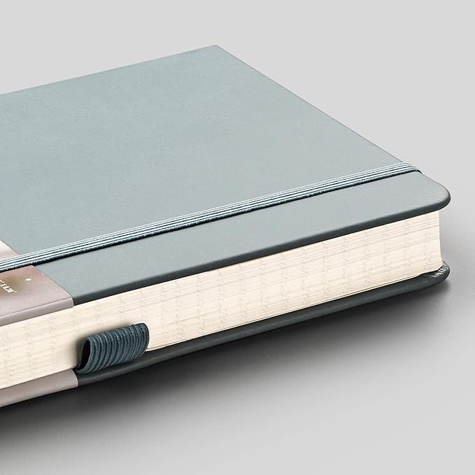 EMSHOI Graph Paper Notebook - 256 Pages A5 Graph Notebook/Journal, Hard Cover, 120gsm Thick Paper, Smooth PU Leather, Inner Pocket, 5.75'' × 8.38''-GrayBlue