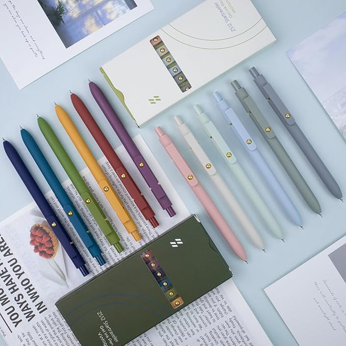 Gel Pens, 12 Pack Gold Retro and Gold Morandi 0.5mm Black Ink Pens Fine Point Smooth Writing Pens for School Office Supplies, Gifts for Women Girls