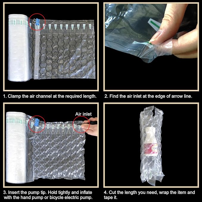 Inflatable Bubble Cushioning Wrap Roll Bottle Shipper Protector Sleeve 12"x164' Large Size Air Bubbles Packing Supplies for Fragile Items, Air Pillows for Shipping Moving Packaging Material