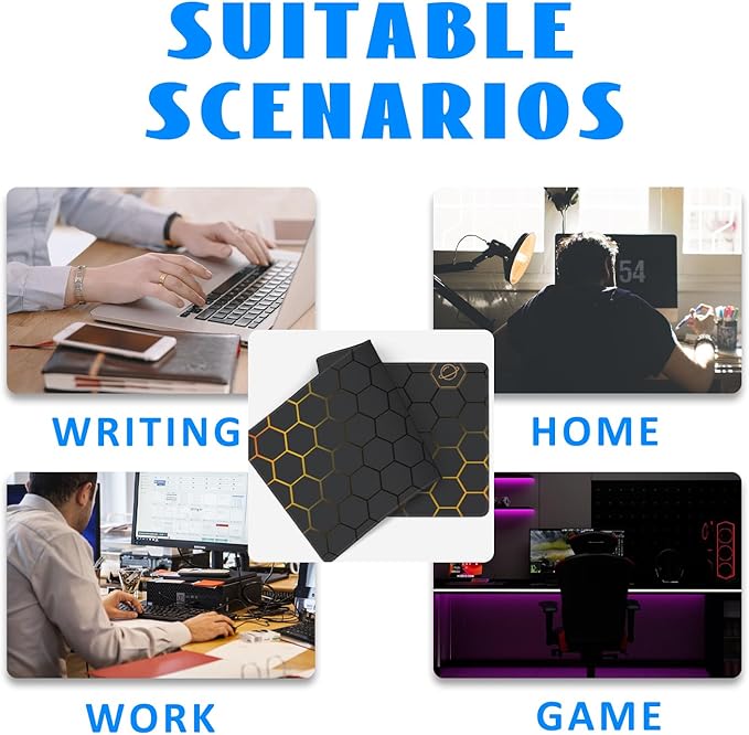 Desk Mat, Black Gold Honeycomb Technology Extended Gaming Mouse Pad Large, 35.4"x15.7" Big Mouse Pad with Non-Slip Base and Stitched Edge, Long Computer Keyboard Mouse Mat for Home Office Work