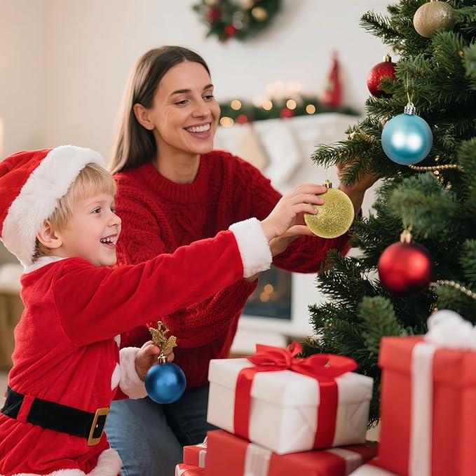 Christmas Tree Decorations Ornament Set, 60ct 2.36 Inches Blue and Gold Shatterproof Christmas Ball Ornaments, Hanging Ball for Xmas Holiday Wedding Party Decor