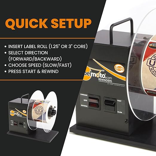 Start International - Rewinder - Electric Label Rewinder Machine for Thermal Printers - Bidirectional Label Winder - 9 Inch Roll Capacity & Dual Core 1.25 3 Inch