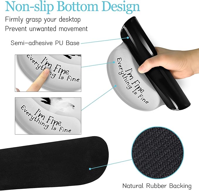 Desk Mat Set, Large Gaming Mouse Pad with Wrist Rest, Ergonomic Mouse Pad Keyboard Mat Wrist Support, Cup Coaster, Home Office Desk Accessories Decor Supplies, Funny Black Cat