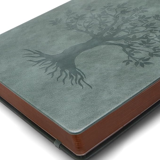 ZXHQ A5 360 Pages Lined Journaling Notebooks with Pen, Journals for Women Men, Tree of Life Design, Fine Inner Pocket - Grey