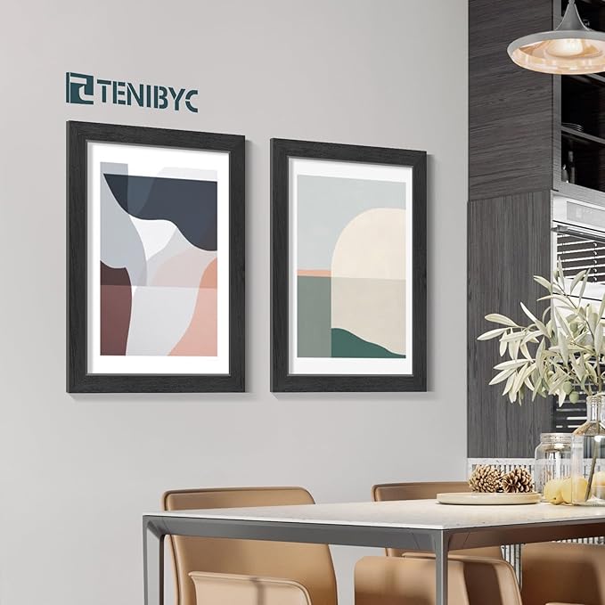 12x16 Picture Frames Set - 3 Pack - Black Solid Wood Poster Frame - Tempered Glass - Exclusive Woodgrain - Rooms, Offices, Gallery, Studio, and Hallway, Wall Display Decor