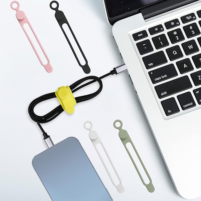 Nearockle 100Pcs Silicone Cable Ties Cord Organizer for Bundling Earphone, Phone Charger, Computer Cords, Reusable Cable Ties Wire Organizer in Home,Office,Kitchen,School (5 Colors)