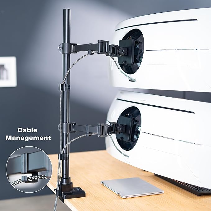 VIVO Dual Ultra-Wide Monitor Extra Tall Desk Mount for up to 49 inch Ultrawides, Clamp-on Adjustable Stand Holds 44 lbs per Screen, VESA up to 100x100mm, Black, STAND-V120T