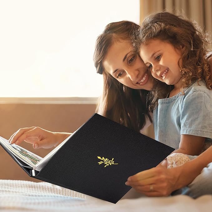 Self Adhesive Photo Album, Black Scrapbook Album with DIY 60 Blank Pages, Wedding Photo Album with A Metallic Pen for 4x6 5x7 2x3 Pictures, 10.6"x11"