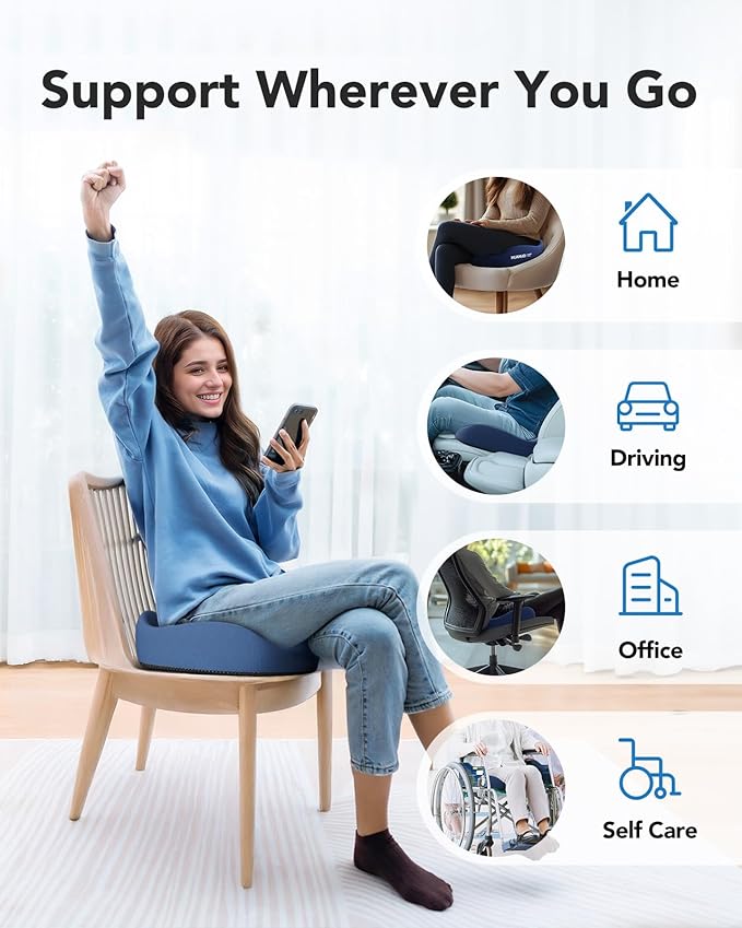 HUANUO Ergonomic Seat Cushion for Office Chair, Extra Large Car Seat Cushion, Tailbone and Back Support, Cooling Gel Enhanced, 4-Zone Pressure Relief Chair Cushions for Office, Car, Wheelchair