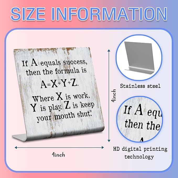 Funny Desk Signs for Work Office, If A Equals Success Signs, Work Office Decor for Women Men,Office Desk for Colleague Coworker Work bestie Friend, Office Humor Decor Sign Plaque XB285