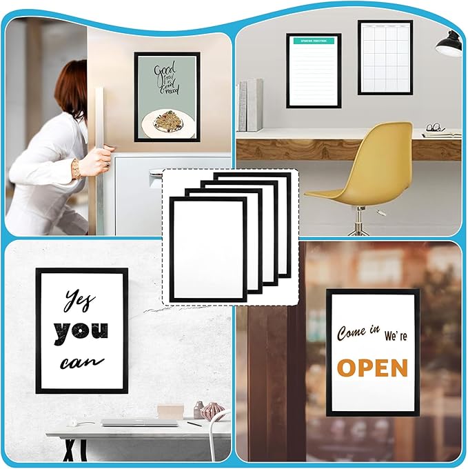 MAQUITA 12 Pcs 8.5 x 11'' Self-Adhesive Magnetic Wall Signs Holder Magnetic Picture Frame Document Holder Wall & Window Adhesive Frames for Office Home Store Restaurant