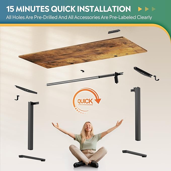 DEVAISE 63 Inch Electric Standing Desk, 3 Adjustable Height Stand up Desk for Home Office, Ergonomic Sit to Stand Desk with LED Touchscreen, Hook, 3 Memory Preset Computer Desk (Rustic Brown)