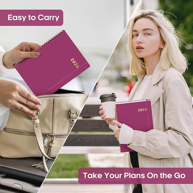 2026 Planner, Weekly and Monthly Calendar Planner Book, January 2026 - December 2026, Hardcover Spiral Planner with Monthly Tabs, Notes Pages, Perfect for Women & Men, A5 (6.4" x 8.5") - Raspberry