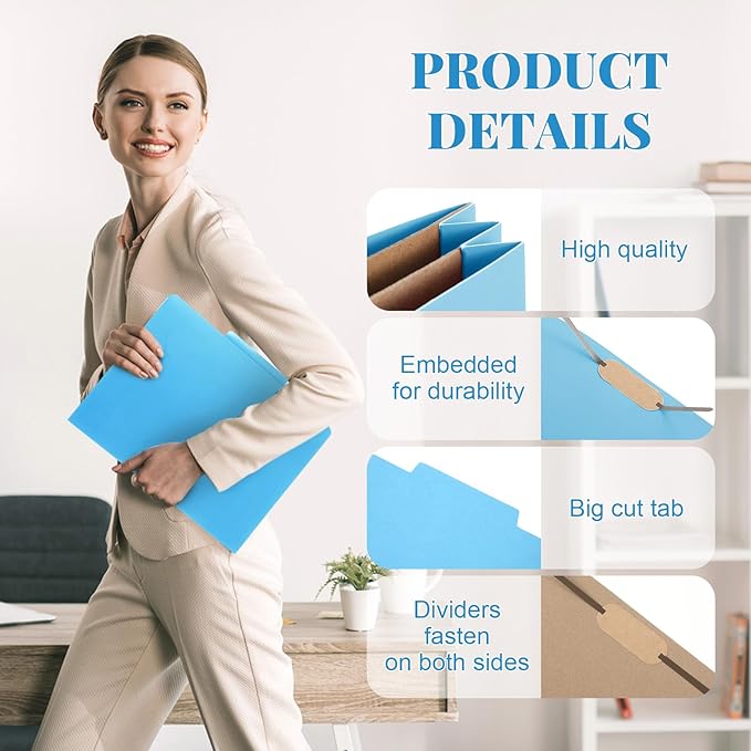 Skyygemm 36 Pcs Classification Folders Letter Size, 2 Pocket Dividers Pressboard File Folder with Fasteners, Expanding File Organizer Bulk for Teachers, Clergy, Office, Church, Christmas (Blue)