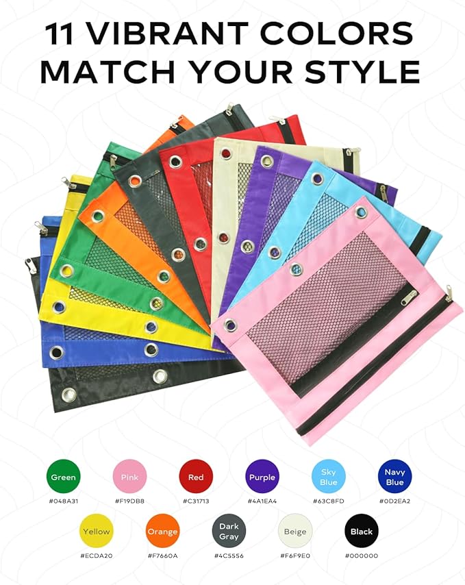 3 Ring Binder Pencil Pouch - School Pencil Case with 2 Zippered Pockets, Clear Mesh Window Pencil Bag, B5 Size, Back to School Gifts (Blue)