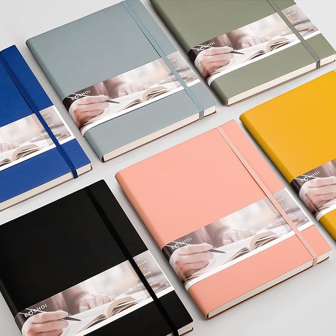 EMSHOI Dotted Journal Bullet Notebook, B5 Large Softcover Leather Journal, 192 Numbered Pages 100gsm Thick Dot Grid Notebook for Drawing Women Men Work School Supplies, 7.48"x10.15"-Black