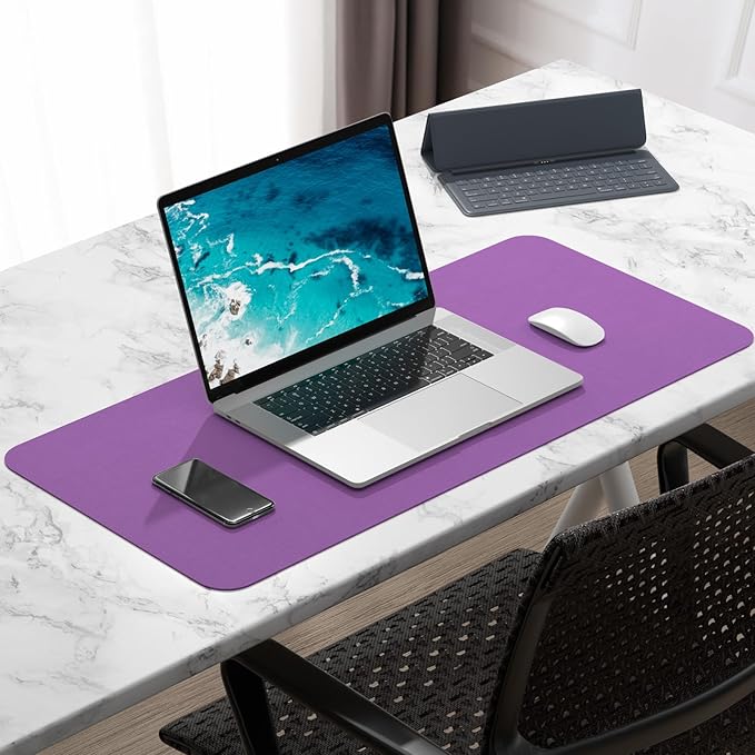 Hsurbtra Desk Pad, 30" x 14" PU Leather Desk Mat, XL Extended Mouse Pad, Waterproof Desktop Blotter Protector, Non-Slip Ultra Thin Large Laptop Keyboard Writing Mat for Office Home, Purple