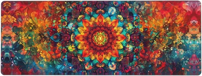 Mandala Mouse Pad 31.5 X 11.8 Inch Big Desk Rubber Base Stitched Edges Keyboard Pad XXL Mouse Mat for Home Game and Office