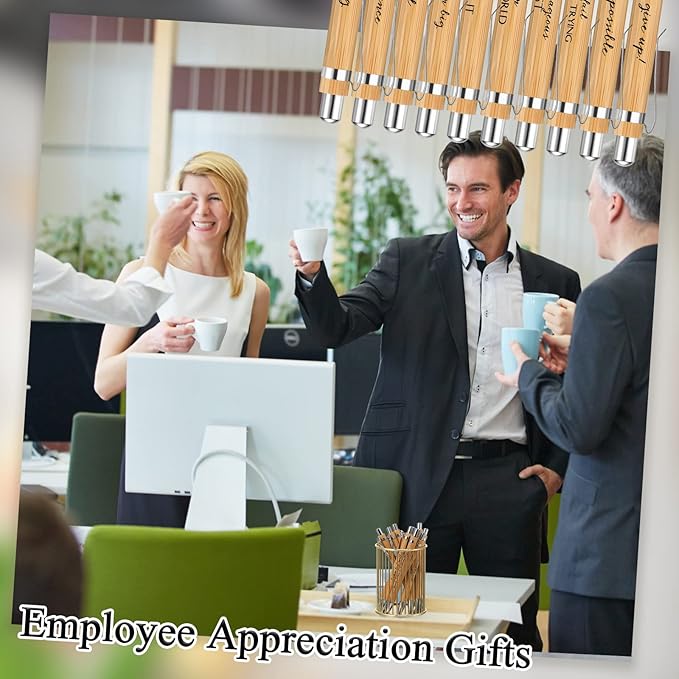 Fulmoon 30 Pcs Employee Appreciation Gifts Bulk Inspirational Bamboo Pens Motivational Thank You Wood Writing Ballpoint Pens for Coworkers Team Staff Leadership Teacher Student Back to School Gifts