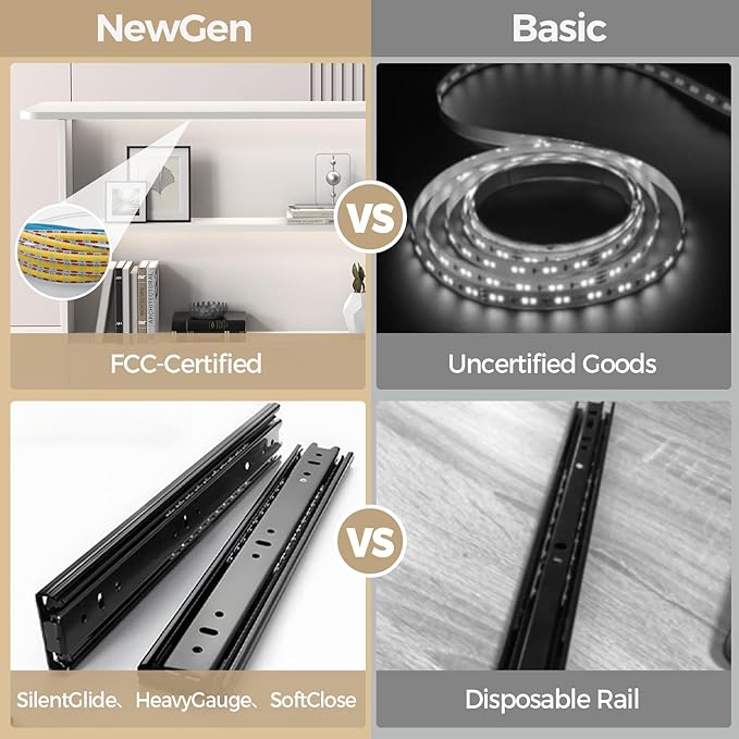 Modern Reception Desk with LED Lights - 47" Front Desk Reception Counter with Dual Display Shelves & Hidden Cable Management, Lockable Drawer & Storage Cabinet for Office, Salon, Spa, Retail, Left