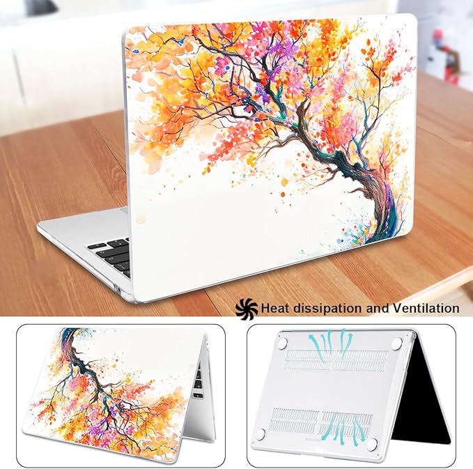 for 2022 2023 2024 2025 MacBook Air 13.6 inch Case M4 A3240 M3 A3113 M2 A2681 Cover, Patternt Plastic Hard Shell Case Keyboard Skin for Mac Air 13.6" M4 M3 M2 Touch ID, Phoenix Tree Flowers