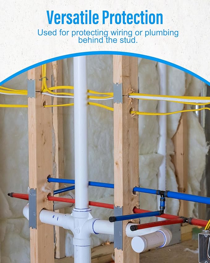 100 Pack Nail Plate for Wood Studs 6 x 1.5 Inch Cable Protector Plate Safety Metal Furniture Hardward with Pointed Prongs for Plumbing & Wiring Protection