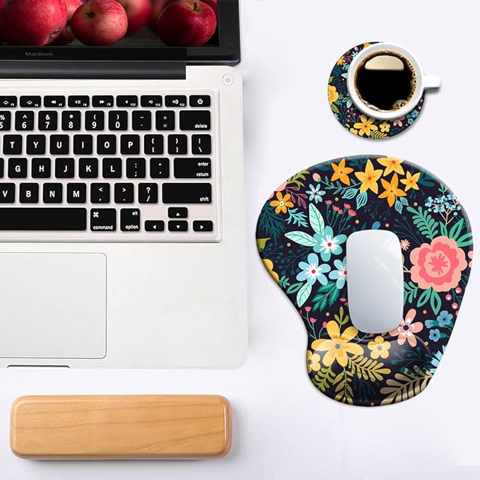 DOOKE Ergonomic Mouse Pad with Wrist Support,Mouse Pads with Non-Slip PU Base for Home Office Working Studying Easy Typing & Pain Relief Watercolor Floral