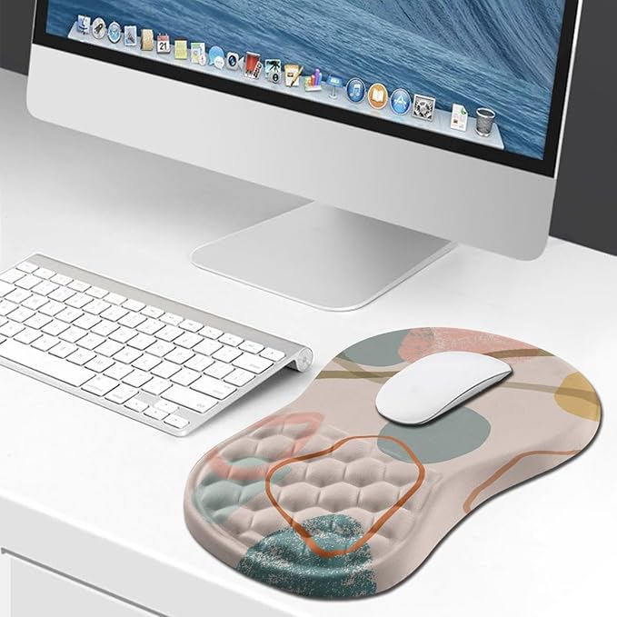 Hokafenle Ergonomic Mouse Pad Wrist Support, Wrist Rest Mousepad for Carpal Tunnel Pain Relief with Integrated Memory Foam Slope Massage Bulge (11.8x7.9 inch,Abstrac Art