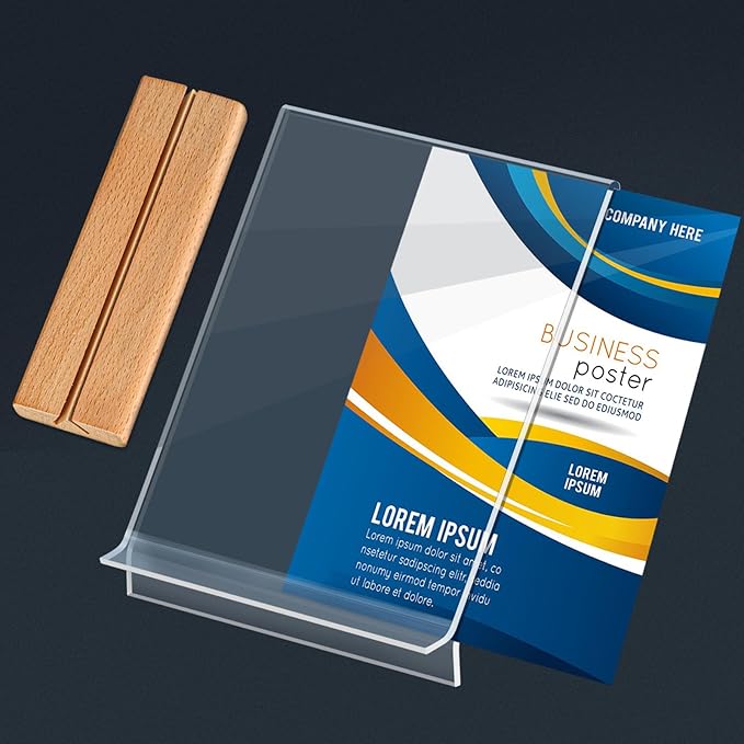 Kersally Acrylic Sign Holder 5 x 7, 3 Pack Double-Sided Clear Table Display Stands with Wood Base,Vertical Acrylic Frame Menu Flyer Paper Holder for Stores, Restaurants, Hotels, Office, Show Fair