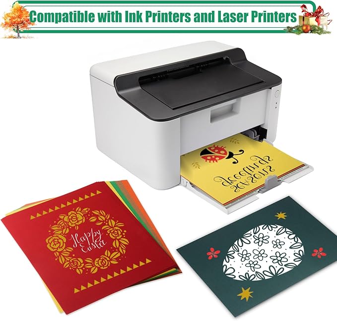 MixTeach 100 Sheets A4 Autumn Theme Cardstock 8.5 x 11" Medium Thick Cardstock Paper 180gsm/65lb Double Sided Printable Card Stock for Fall Scrapbooking Card Making Invitations DIY Art Craft Supplies