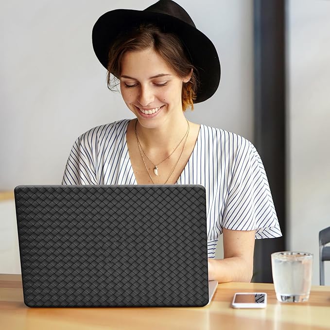 Woven Case for MacBook Air 15 inch Case 2023 2024 2025 M4 A3241 M3 A3114 M2 A2941,for Mac Air M2 Sturdy Protective Leather Woven Textured Cases&Keyboard Cover for Mac 15 M4 Weave,Boho Black