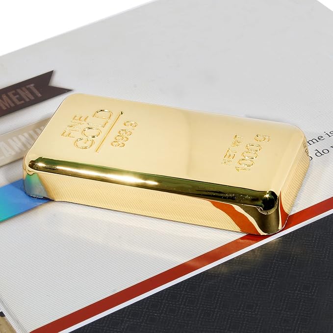 Pack of 1 Fake Gold Bar Paperweights for Office Desk – Luxury Gift for Men & Women, Stylish Birthday & Anniversary Present, Elegant Jewelry Shop Decor (3.15" x 1.57" x 0.39")