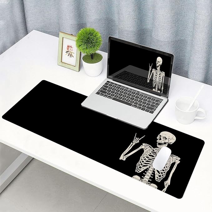 Gaming Mouse Pad, Large Mouse Pads for Desk, Non-Slip Rubber Base Mousepad, Keyboard Mouse Mat, Desk Pad with Stitched Edges, 31.5x11.8 inch Black Human Skeleton