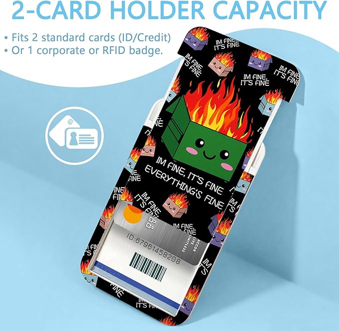 Dumpster on Fire Badge Reels Retractable Heavy Duty, Funny ID Badge Holder with Detachable Lanyard, 360° Swivel Carabiner Belt Clip, I'm Fine It`s Fine Everything is Fine