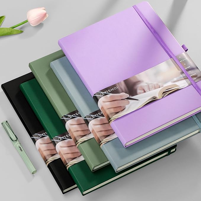 EMSHOI Graph Paper Notebook, A4 Large 8.3" x 11.7" Hardcover Leather Journal for Women Men, 192 Pages 100 GSM Grid Paper Journals for Writing, Graph Notebook for Work, Graphing, Engineering, Black