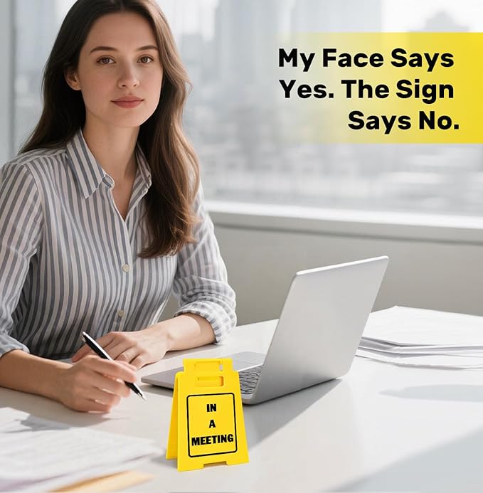 In a Meeting Desk Sign – Funny Office Decor, Sarcastic Desk Accessory for Work, Funny Gift for Coworkers, Office Sign for Workspace or Home Office