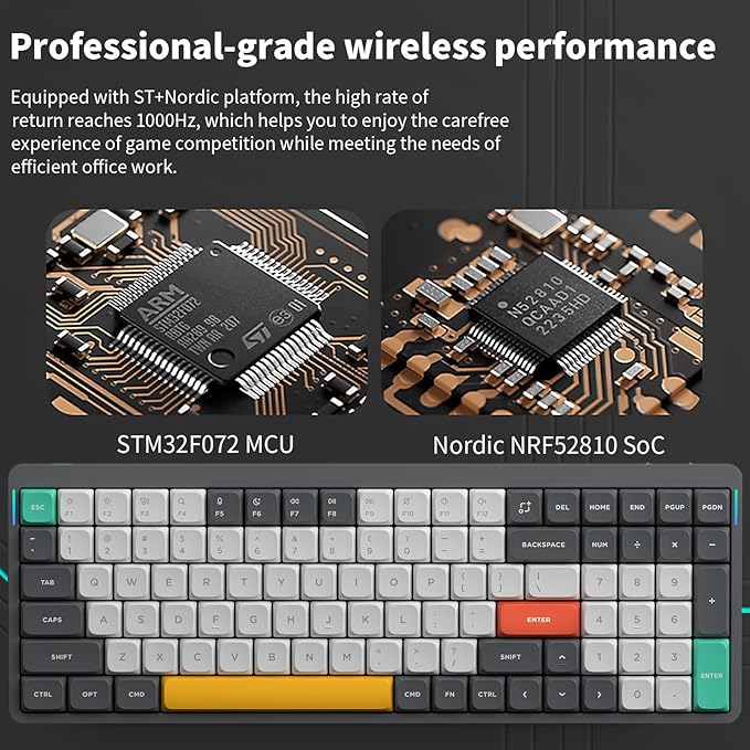 nuphy Air96 V2 Wireless Mechanical Keyboard,100 Keys RGB Backlit Keyboard,Supports Bluetooth 5.1,2.4G and Wired Connection,for PC/Laptop/Windows/Mac -Grey Gateron Brown Switch