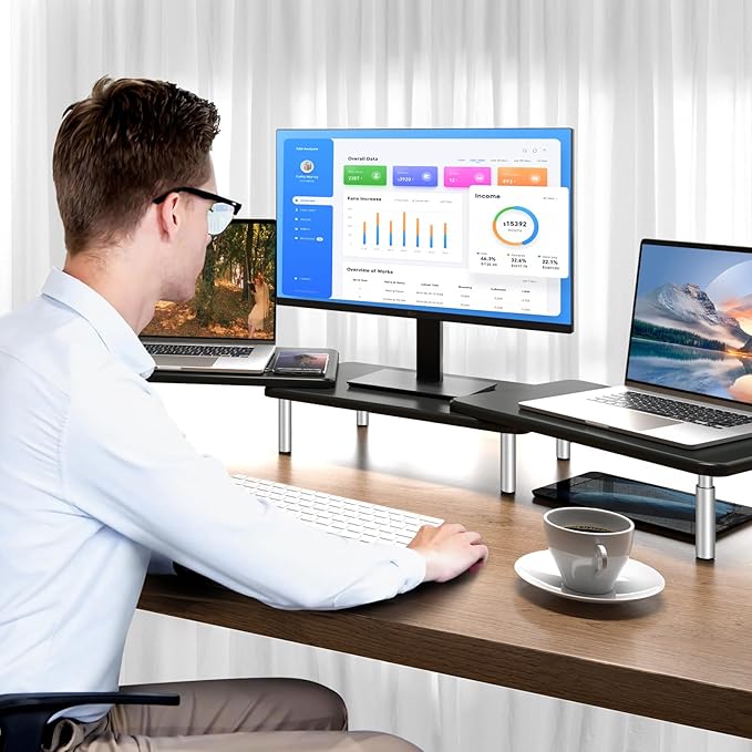 suptek Dual Monitor Laptop Stand Riser with Adjustable Length and Angle,Office Desktop Organizer Computer Stand for 2 Monitors for PC Monitor Laptop Printer(MST023)