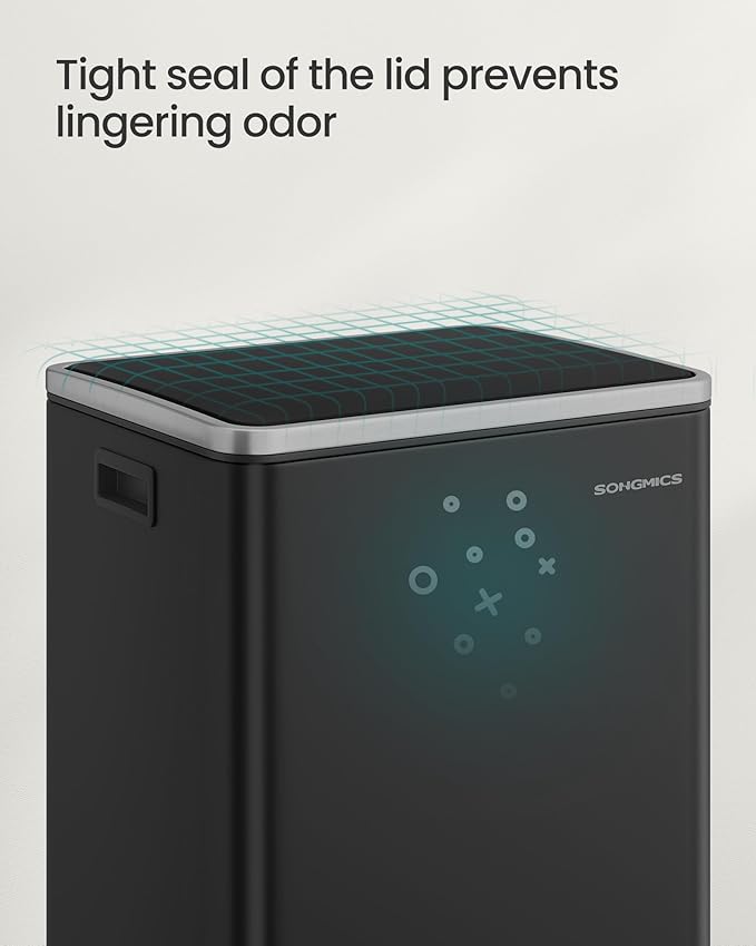 SONGMICS Trash Can, 13-Gallon Gabbage Can, with 15 Trash Bags, Steel, with Soft-Close Lid, Removable Inner Bucket, Handles, Ink Black ULTB595B01V1