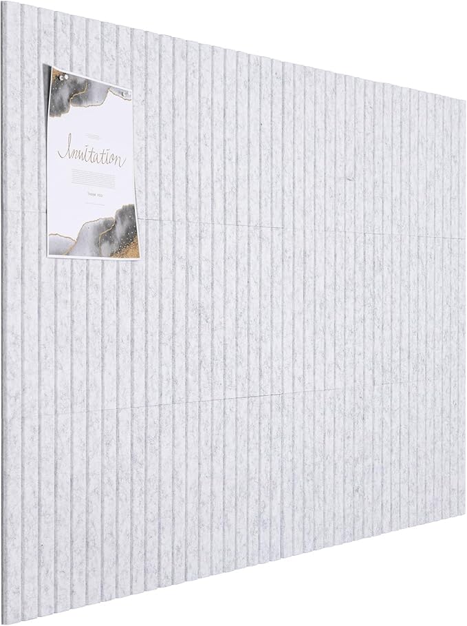 Large Cork Board Alternative, 12 Pack Felt Board with Safe Removable Adhesive Tabs Felt Wall Tiles, Large Cork Boards for Walls, Cork Board for Home Office, Pin Boards for Walls, Stripe Marble White